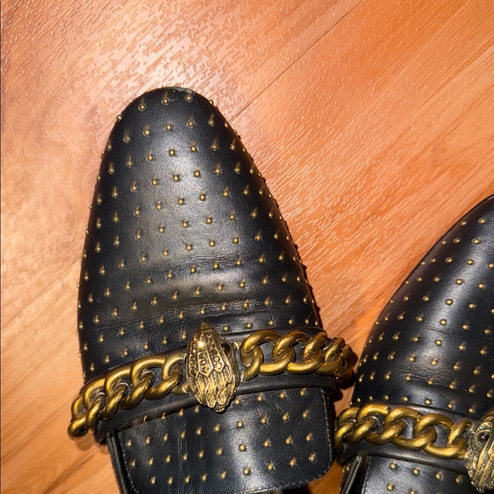 Kurt Geiger Black Leather Pointed Slip-On Mules with Gold Chain - Picture 8 of 16